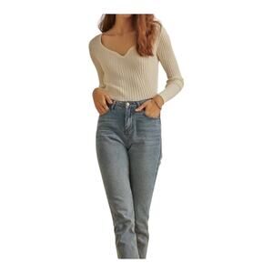 L Space Camryn Top Ivory Ribbed Sweater Long Sleeve Women's Size Small NWT